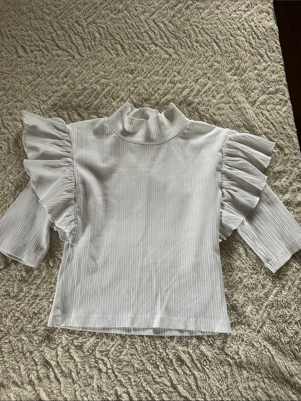 Zara White Mock Neck Ruffle Sleeve Top
